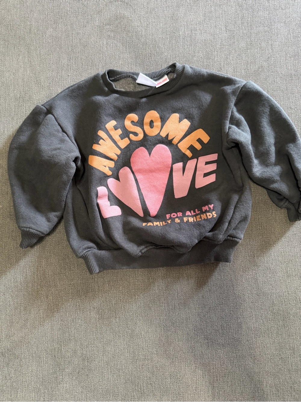 Zara Charcoal Sweatshirt with Pink & Orange 'Awesome Love' Graphic